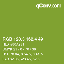 カラーコード: RGB 128.3 162.4 49 | qconv.com