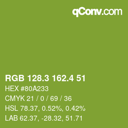 カラーコード: RGB 128.3 162.4 51 | qconv.com