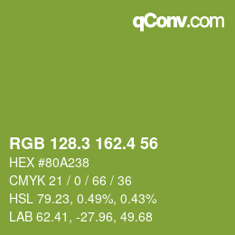 カラーコード: RGB 128.3 162.4 56 | qconv.com