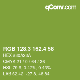 カラーコード: RGB 128.3 162.4 58 | qconv.com