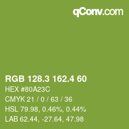 カラーコード: RGB 128.3 162.4 60 | qconv.com