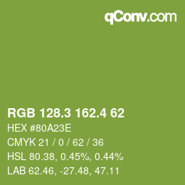 カラーコード: RGB 128.3 162.4 62 | qconv.com