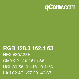カラーコード: RGB 128.3 162.4 63 | qconv.com