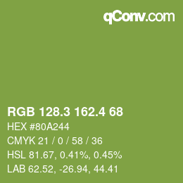 カラーコード: RGB 128.3 162.4 68 | qconv.com