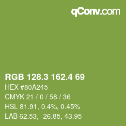 カラーコード: RGB 128.3 162.4 69 | qconv.com
