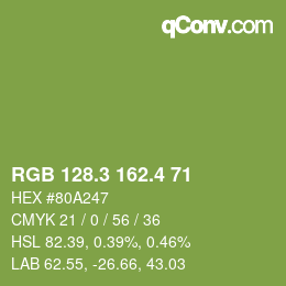 カラーコード: RGB 128.3 162.4 71 | qconv.com