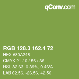 カラーコード: RGB 128.3 162.4 72 | qconv.com