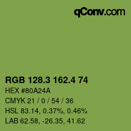 カラーコード: RGB 128.3 162.4 74 | qconv.com