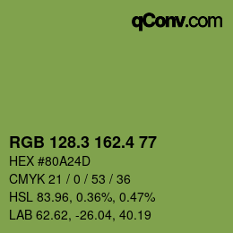 カラーコード: RGB 128.3 162.4 77 | qconv.com
