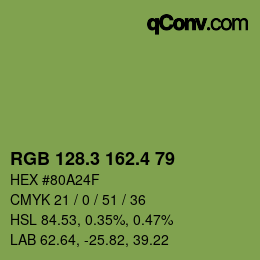 カラーコード: RGB 128.3 162.4 79 | qconv.com