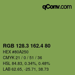 カラーコード: RGB 128.3 162.4 80 | qconv.com