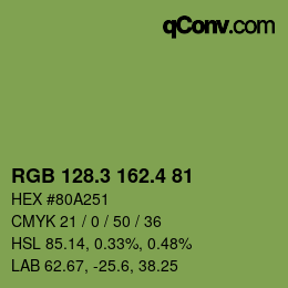 カラーコード: RGB 128.3 162.4 81 | qconv.com