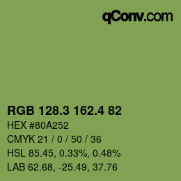 カラーコード: RGB 128.3 162.4 82 | qconv.com