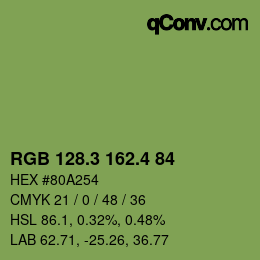 カラーコード: RGB 128.3 162.4 84 | qconv.com