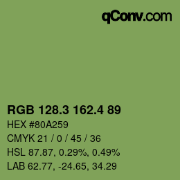 カラーコード: RGB 128.3 162.4 89 | qconv.com