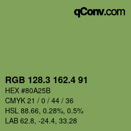 カラーコード: RGB 128.3 162.4 91 | qconv.com