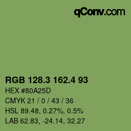 カラーコード: RGB 128.3 162.4 93 | qconv.com