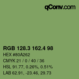 カラーコード: RGB 128.3 162.4 98 | qconv.com
