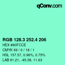 カラーコード: RGB 128.3 252.4 206 | qconv.com