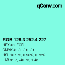 カラーコード: RGB 128.3 252.4 227 | qconv.com