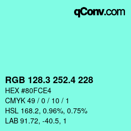 カラーコード: RGB 128.3 252.4 228 | qconv.com