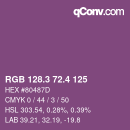 カラーコード: RGB 128.3 72.4 125 | qconv.com