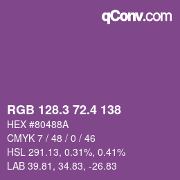 カラーコード: RGB 128.3 72.4 138 | qconv.com