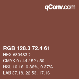 カラーコード: RGB 128.3 72.4 61 | qconv.com