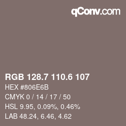 カラーコード: RGB 128.7 110.6 107 | qconv.com