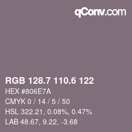 カラーコード: RGB 128.7 110.6 122 | qconv.com