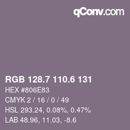 カラーコード: RGB 128.7 110.6 131 | qconv.com