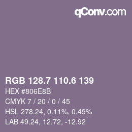 カラーコード: RGB 128.7 110.6 139 | qconv.com