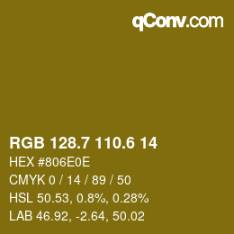 カラーコード: RGB 128.7 110.6 14 | qconv.com