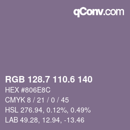 カラーコード: RGB 128.7 110.6 140 | qconv.com