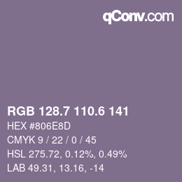カラーコード: RGB 128.7 110.6 141 | qconv.com