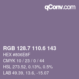 カラーコード: RGB 128.7 110.6 143 | qconv.com