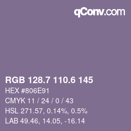 カラーコード: RGB 128.7 110.6 145 | qconv.com
