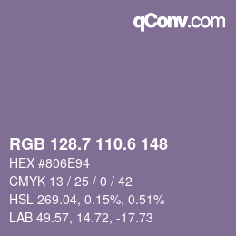カラーコード: RGB 128.7 110.6 148 | qconv.com
