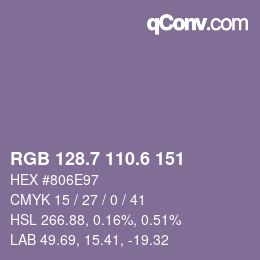 カラーコード: RGB 128.7 110.6 151 | qconv.com