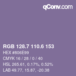 カラーコード: RGB 128.7 110.6 153 | qconv.com