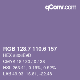 カラーコード: RGB 128.7 110.6 157 | qconv.com
