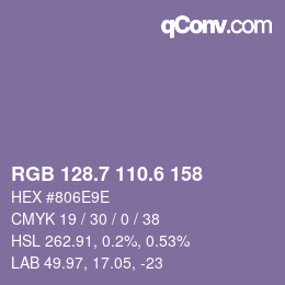 カラーコード: RGB 128.7 110.6 158 | qconv.com