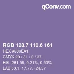 カラーコード: RGB 128.7 110.6 161 | qconv.com