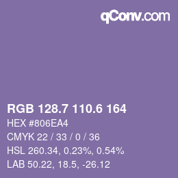 カラーコード: RGB 128.7 110.6 164 | qconv.com