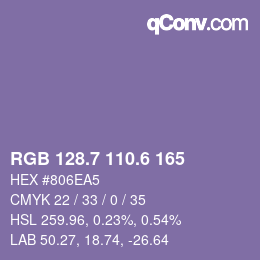 カラーコード: RGB 128.7 110.6 165 | qconv.com