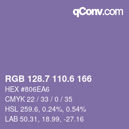 カラーコード: RGB 128.7 110.6 166 | qconv.com