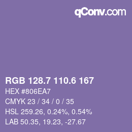 カラーコード: RGB 128.7 110.6 167 | qconv.com