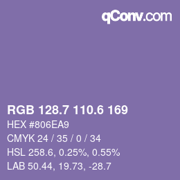 カラーコード: RGB 128.7 110.6 169 | qconv.com