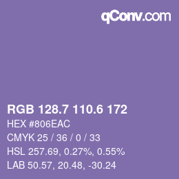 カラーコード: RGB 128.7 110.6 172 | qconv.com