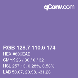 カラーコード: RGB 128.7 110.6 174 | qconv.com